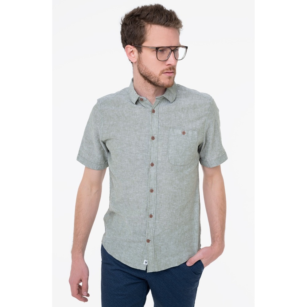 Tom Tailor Short Sleeve Button Down Shirt Mens Small Cotton‎ Linen Minimalist